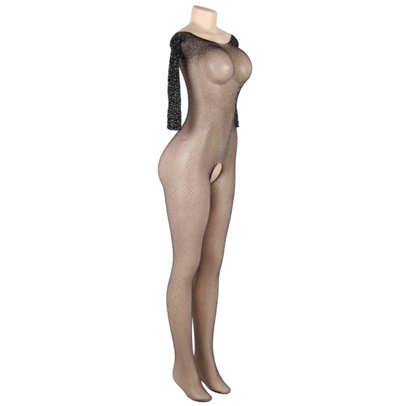 QUEEN LINGERIE - BODYSTOCKING MANCHES LONGUES AVEC DIAMANTS S/L