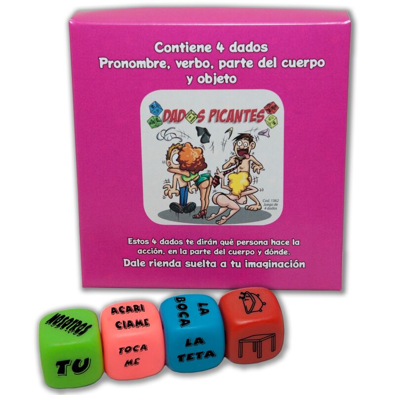 DIABLO PICANTE - JEU DE 4 DÉS DE PRONOM, VERBE, PARTIE DU CORPS ET LIEU