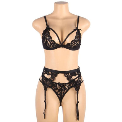 SUBBLIME - SET ENSEMBLE TROIS PIÈCES SOUTIEN-GORGE + PORTE-JARRETELLE + STRING S/M