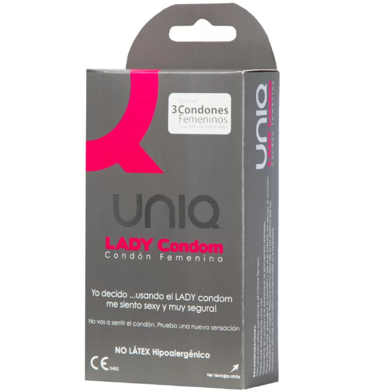 UNIQ - LADY CONDOM PRÉSERVATIFS FÉMININS SANS LATEX AVEC PORTE-JARRETELLES 3 UNITÉS