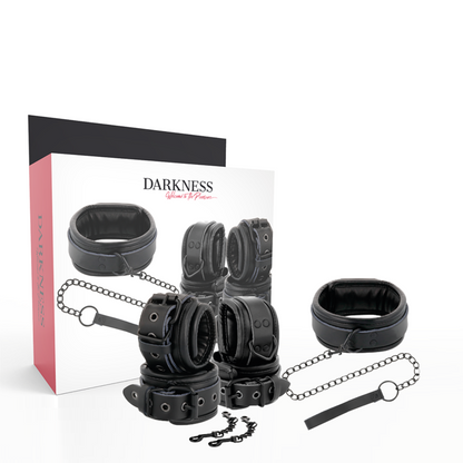 DARKNESS - MENOTTES ET COLLIER EN CUIR NOIR