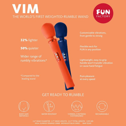 FUN FACTORY - VIM BAGUETTE RUMBLE VIBRANTE RECHARGEABLE EN SILICONE BLEU MINUIT