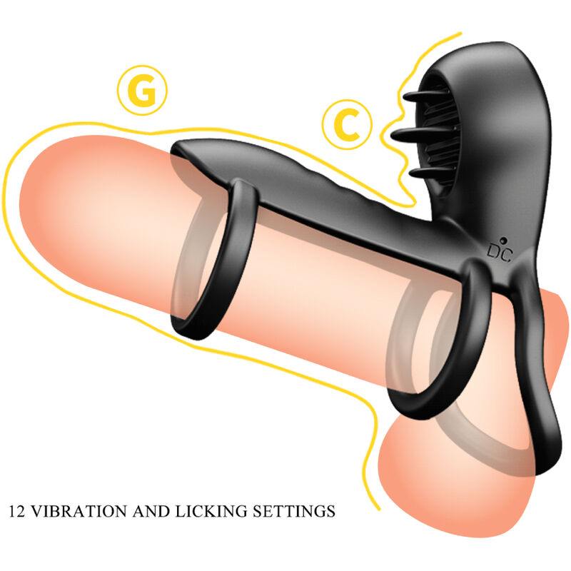 PRETTY LOVE - GAINE PÉNIS JAMMY 12 VIBRATIONS AVEC LANGUE EN SILICONE RECHARGEABLE