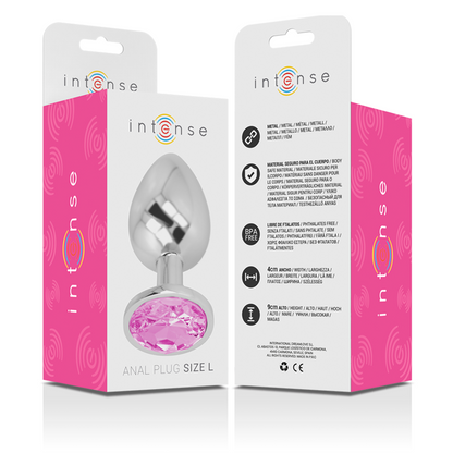 INTENSE - PLUG ANAL EN MÉTAL ALUMINIUM AVEC CRISTAL ROSE TAILLE L