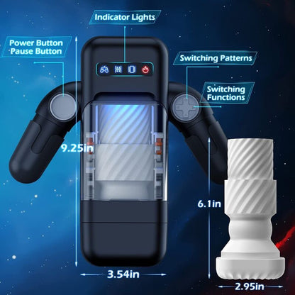 GAME CUP - MASTURBATEUR À VIBRATION DE POUSSÉE AVEC FONCTION CHAUFFANTE ET SUPPORT MOBILE - NOIR