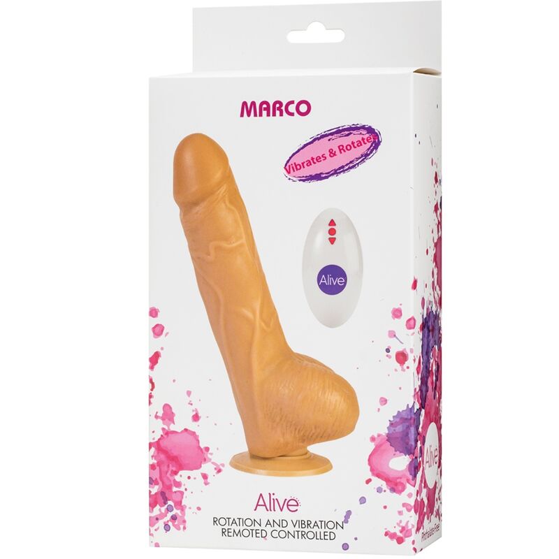 ALIVE - VIBRATEUR & ROTATEUR DE PÉNIS RÉALISTE MARCO TÉLÉCOMMANDE 19 CM