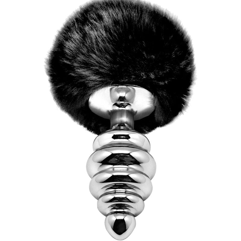 ALIVE - PLUG DE PLAISIR ANAL SPIRAL METAL FLUFFY NOIR TAILLE M