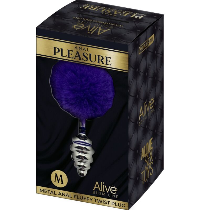 ALIVE - PLUG DE PLAISIR ANAL SPIRAL METAL FLUFFY VIOLET FONCÉ TAILLE M