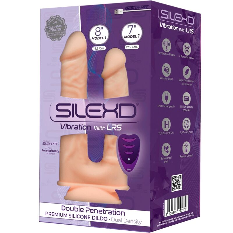 SILEXD - MODÈLE 1 VIBRATEUR PÉNIS RÉALISTE DOUBLE PÉNÉTRATION PREMIUM SILEXPAN SILICONE TÉLÉCOMMANDE 17.5 / 19.5 CM