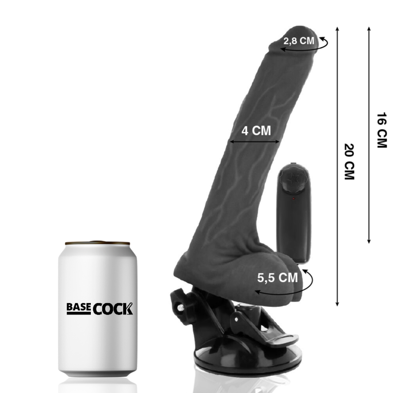 BASECOCK - VIBRATEUR NATUREL RÉALISTE TÉLÉCOMMANDE AVEC TESTICULES 20 CM -O- 4 CM