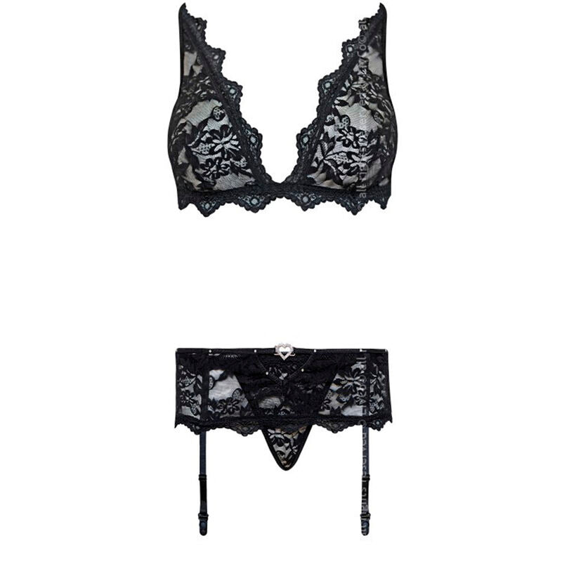 LIVCO CORSETTI FASHION - BELITA LC 90231 SOUTIEN-GORGE + CULOTTE + JARRETIÈRE NOIR S/M