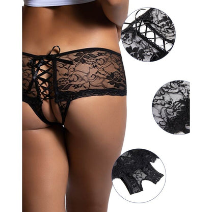 QUEEN LINGERIE - CULOTTE DENTELLE FLORALE OUVERTURE DOS S/M